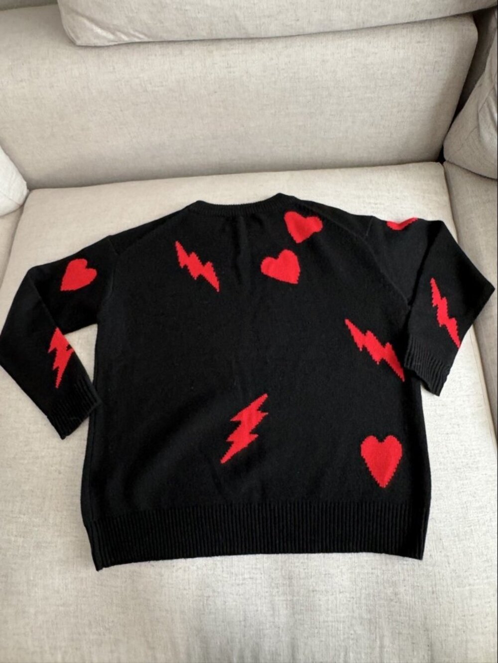 Zadig & Voltaire Black 100% Cashmere Sweater Red Hearts Lightning Bolt S